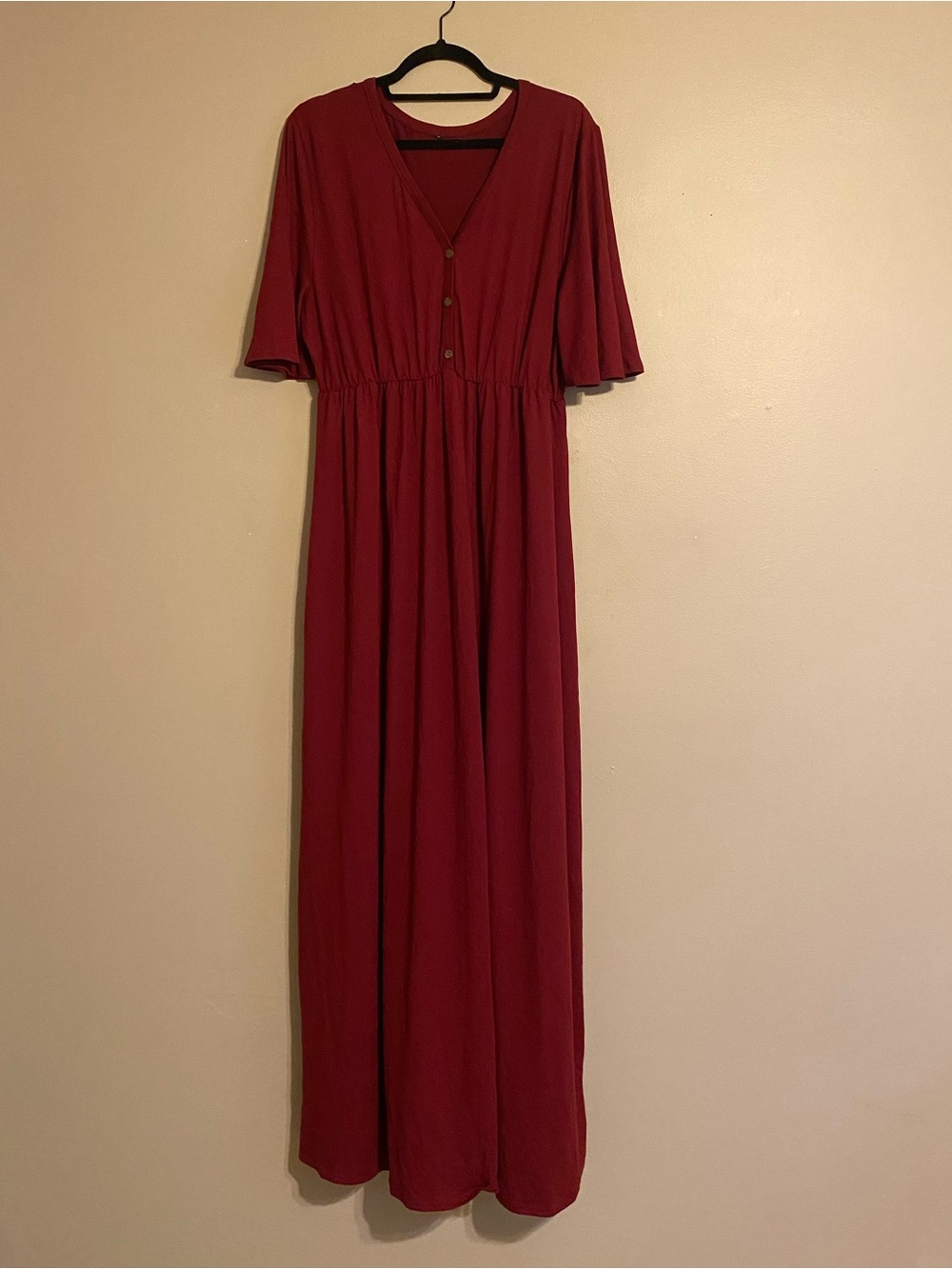 2XL Maxi Dress Burgundy V-Neck Button Front - Picture 3 of 16